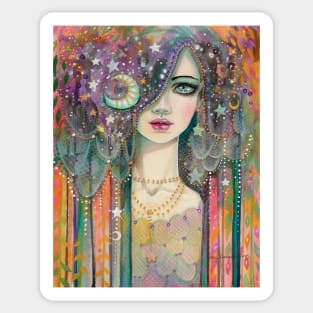 Galaxy Girl Boho Fantasy Art Star Gypsy by Molly Harrison Sticker